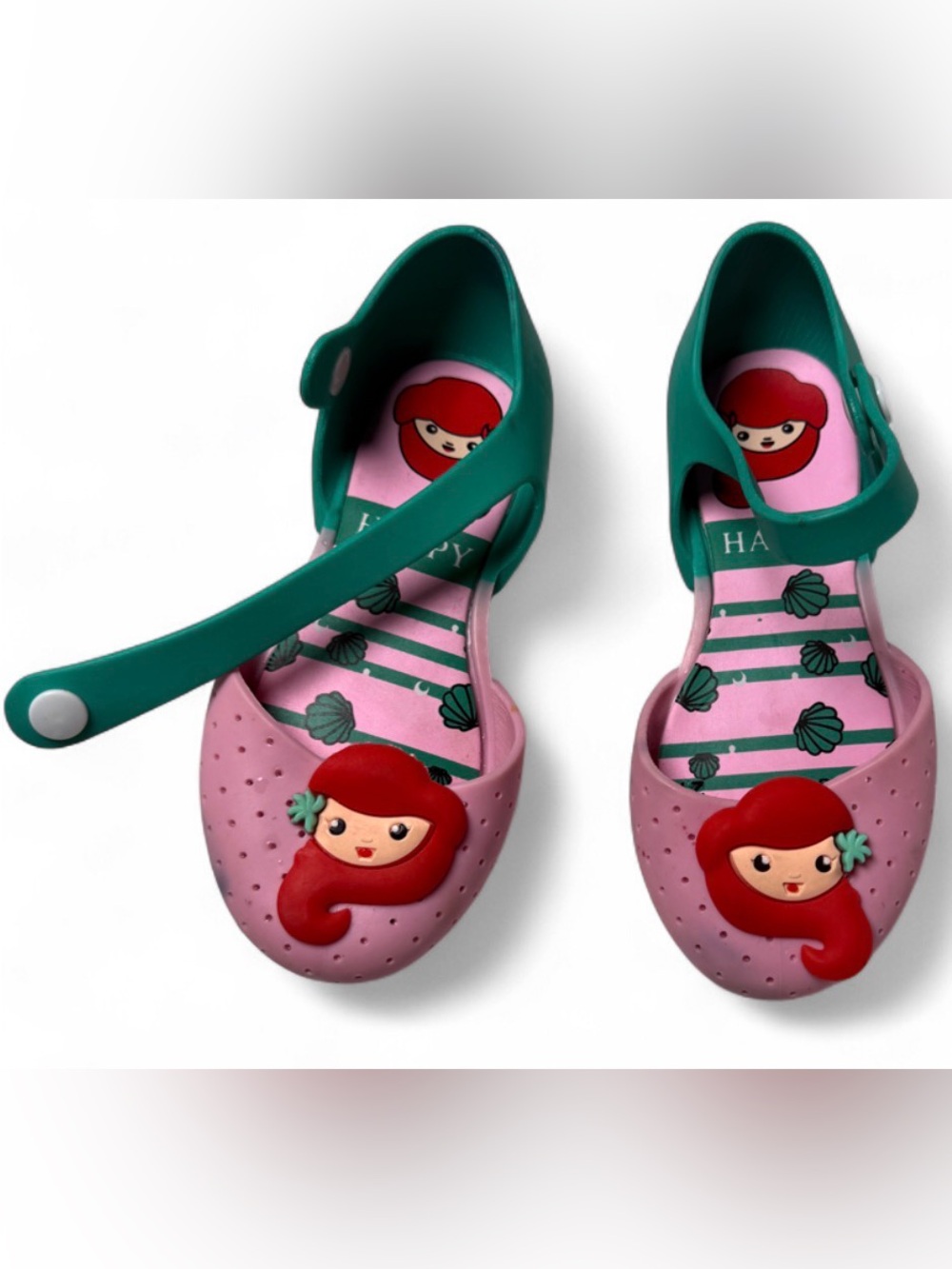 Disney Ariel The Little Mermaid Pink Green Jelly Shoes Size 10